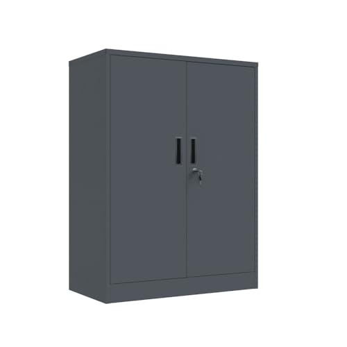 VCGGAIP Metallschrank absperrbar mit 2 verstellbaren Regalen (90x80x40cm) - Stahlschrank für Büro, Garage & Haushalt | 50kg Tragkraft pro Regal | Inkl. Sicherheitsschloss & Zubehör von VCGGAIP