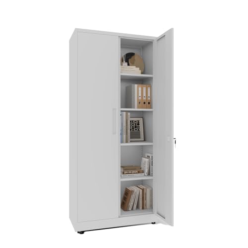 VCGGAIP Metallschrank absperrbar mit 4 verstellbaren Regalen (180x80x40cm) - Stahlschrank für Büro, Garage & Haushalt | 50kg Tragkraft pro Regal | Inkl. Sicherheitsschloss & Zubehör von VCGGAIP