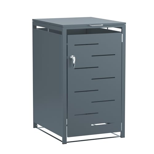 VCGGAIP Mülltonnenbox for 1 Bin, Weatherproof Container Box,Kapazität bis 240L, Wheelie Bin Cover, Abschließbar,Müllbox, Rubbish Box for Single Bin 68 x 116 x 80cm (Dunkelgrau mit Entlüftung) von VCGGAIP