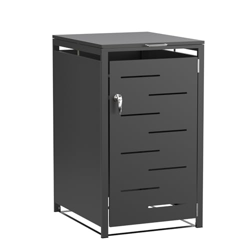 VCGGAIP Mülltonnenbox for 1 Bin, Weatherproof Container Box,Kapazität bis 240L, Wheelie Bin Cover, Abschließbar,Müllbox, Rubbish Box for Single Bin 68 x 116 x 80cm (Schwarz mit Entlüftung) von VCGGAIP