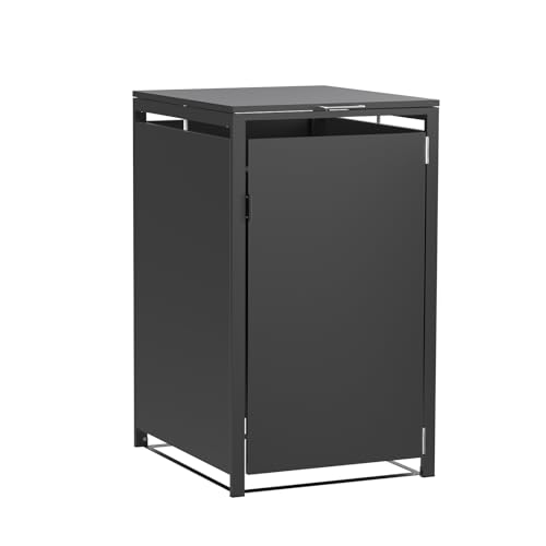 VCGGAIP Mülltonnenbox for 1 Bin, Weatherproof Container Box,Kapazität bis 240L, Wheelie Bin Cover, Magnetische Tür,Müllbox, Rubbish Box for Single Bin 68 x 116 x 80cm. (Schwarz) von VCGGAIP