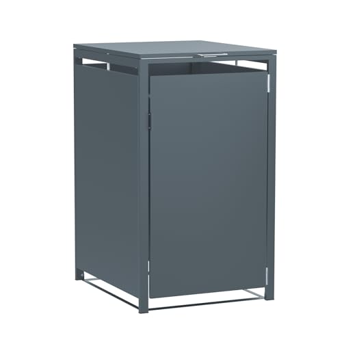 VCGGAIP Mülltonnenbox for 1 Bin, Weatherproof Container Box,Kapazität bis 240L, Wheelie Bin Cover, Magnetische Tür,Müllbox, Rubbish Box for Single Bin 68 x 116 x 80cm. (Dunkelgrau) von VCGGAIP