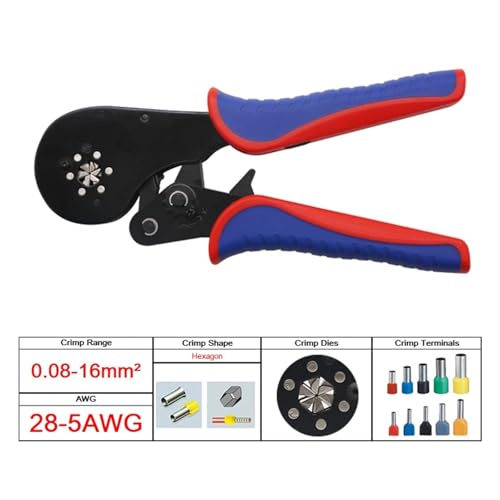 0,08-16mm Präzisions-Crimpzan & Terminals Set 28-5AWG Rohr Schnürsenkel VE & TE Terminals Handwerkzeu Elektriker Crimper CLB16-6 Für Elektriker und Mechaniker(CLB 16-6) von VCHICS