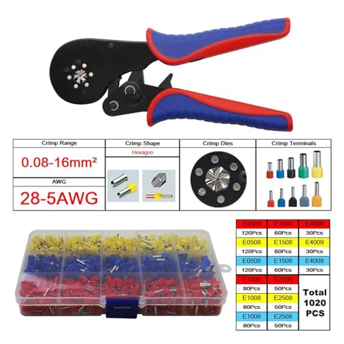 0,08-16mm Präzisions-Crimpzan & Terminals Set 28-5AWG Rohr Schnürsenkel VE & TE Terminals Handwerkzeu Elektriker Crimper CLB16-6 Für Elektriker und Mechaniker(CLB 16-6 1020 SET) von VCHICS