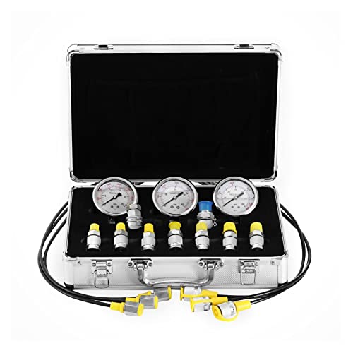 0-60MPa Hydraulik-Manometer-Testkit mit tragbarem Fall digitale Manometermessinstrumente for die Verwendung von Baggers Für Anfänger und Heimwerker(11 test couplings) von VCHICS