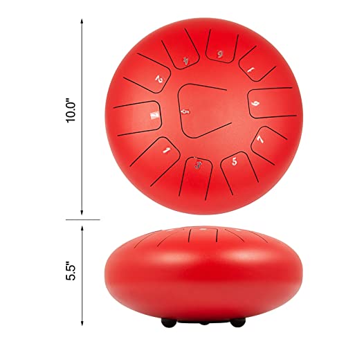 10 -Zoll -Stahlzungentrommel in C -Moll 11 Noten 25 cm Handpfanne Drum Tank mit Reisetasche Percussion Instrumente Handpfanne Trommel Für Anfänger und Heimwerker(Red 11-Note) von VCHICS