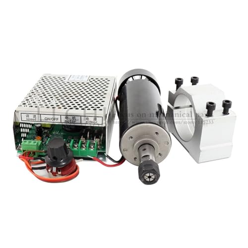 CNC-Spindelmotor, 0,5 kW luftgekühlte Spindel ER11 Spannfutter CNC 500 W Spindelmotor + 52 mm Klemmen + Netzteil Drehzahlregler for DIY CNC für CNC-Fräsmaschine(500W Spindle sets) von VCHICS