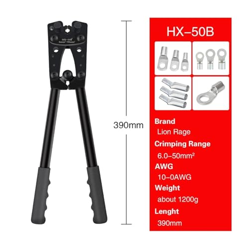 Crimpzange, Rohrklemmen-Crimper, Sechskant-Crimpwerkzeug, Multitool, Batteriekabelschuh, Kabel, Handwerkzeuge HX-50B, 6–50 mm², AWG 10–0 Für Elektriker und Mechaniker(HX-50B H) von VCHICS