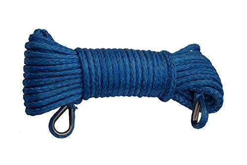 VCHICS Synthetisches Windenseilkabel-Kit, Blau 6mm * 15m ATV-Synthetisches Windenseil, Winde-Seilverlängerung mit 2 Fingerhütern, Geländeseil, Windenkabel für LKW, SUV, UTV, ATV von VCHICS