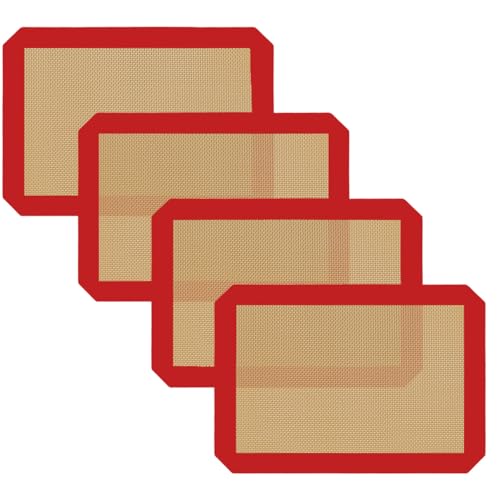 Kleine Silikon-Backmatten, 4er-Set, Viertelblattgröße, antihaftbeschichtet, BPA-frei, 1/4 Backblecheinsatz für Kekse, Macaron, Brot, Gebäck, Toaster (rot) von VCHOMY