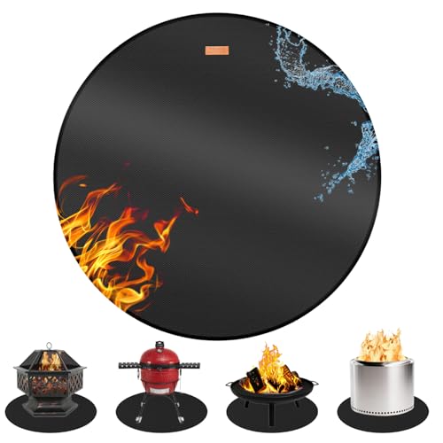 VCHOMY Runde Feuerschalenmatte für unter der Feuerstelle, doppelseitig, feuerfest, Silikon, Fiberglas, matte Unterlage, Schutz für Deck, Terrasse, Gras (121,9 cm Standarddicke) von VCHOMY