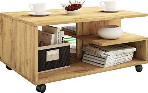 VCM Holz Couchtisch schlicht | Sofatisch Rollen | Maße ca. H. 41 x B. 80 x T. 50 cm | rollbar Kaffeetisch - Stango L von VCM