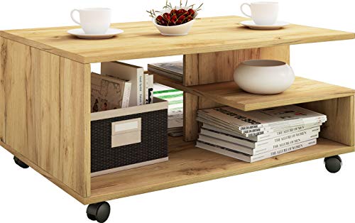 VCM Holz Couchtisch Sofatisch Wohnzimmertisch Rollen rollbar Kaffeetisch Stango L Honig-Eiche von VCM