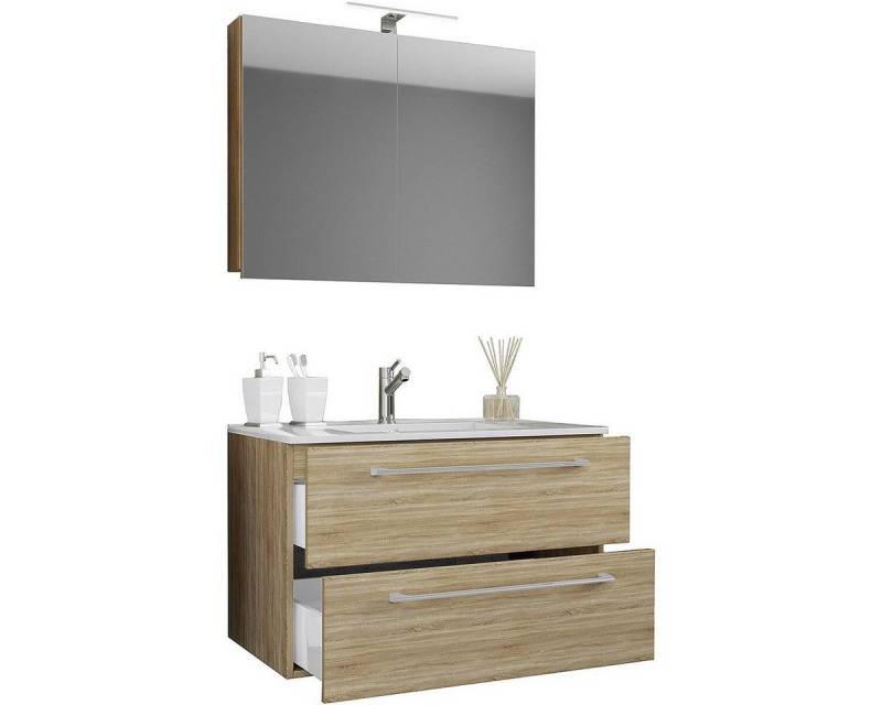 VCM - my home Badmöbel-Set Badinos, (3-St), inkl. Spiegelschrank, Waschbecken und Unterschrank mit 2 Schubladen von VCM - my home
