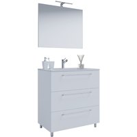 3-tlg. Stand-Waschplatz "Badinos 3 Schubfächer" 80 cm | Mit Spiegel Weiß von VCM