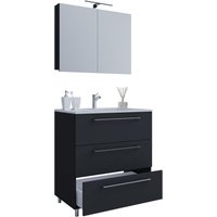 3-tlg. Stand-Waschplatz "Badinos 3 Schubfächer" 80 cm | Mit Spiegelschrank Schwarz 3-tlg. Stand-Waschplatz "Badinos 3 Schubfächer" 80 cm | Mit Spiegelschrank Schwarz von VCM