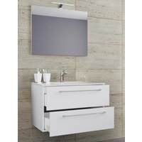 3-tlg. Waschplatz 80cm 2 Schubfächer | Mit Spiegel Weiß von VCM