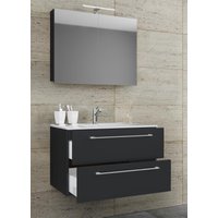 3-tlg. Waschplatz 80cm 2 Schubfächer | Mit Spiegelschrank Schwarz 3-tlg. Waschplatz 80cm 2 Schubfächer | Mit Spiegelschrank Schwarz von VCM
