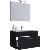 3-tlg. Waschplatz "Badinos 1 Schubfach" 60 cm | Mit Spiegel Schwarz von VCM