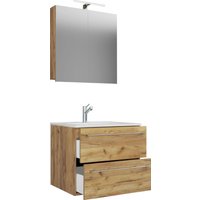 3-tlg. Waschplatz "Badinos 2 Schubfächer" 60cm | Mit Spiegelschrank Honig-Eiche 3-tlg. Waschplatz "Badinos 2 Schubfächer" 60cm | Mit Spiegelschrank Honig-Eiche von VCM
