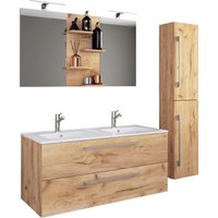 4-tlg. Waschplatz Budasi Spiegel mit Hochschrank Honig-Eiche von VCM