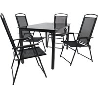 5-tlg Gartenmöbel Sitzgruppe Gartenmöbel Glas Tisch Stühle Hochlehner Set 140 Schwarzglas von VCM