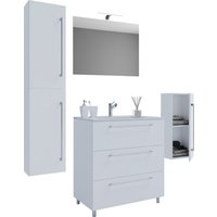 5-tlg. Stand-Waschplatz "Badinos 3 Schubfächer" 60 cm | Mit Spiegel + Midi-/Hochschrank Weiß 5-tlg. Stand-Waschplatz "Badinos 3 Schubfächer" 60 cm | Mit Spiegel + Midi-/Hochschrank Weiß von VCM