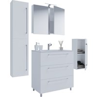 5-tlg. Stand-Waschplatz "Badinos 3 Schubfächer" 60 cm | Mit Spiegelschrank + Midi-/Hochschrank Weiß 5-tlg. Stand-Waschplatz "Badinos 3 Schubfächer" 60 cm | Mit Spiegelschrank + Midi-/Hochschrank Weiß von VCM