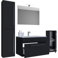 5-tlg. Waschplatz "Badinos 1 Schubfach" 60 cm | Mit Spiegel + Midi-/Hochschrank Schwarz 5-tlg. Waschplatz "Badinos 1 Schubfach" 60 cm | Mit Spiegel + Midi-/Hochschrank Schwarz von VCM