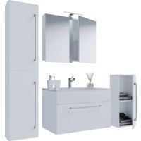 5-tlg. Waschplatz "Badinos 1 Schubfach" 60 cm | Mit Spiegelschrank + Midi-/Hochschrank Weiß 5-tlg. Waschplatz "Badinos 1 Schubfach" 60 cm | Mit Spiegelschrank + Midi-/Hochschrank Weiß von VCM