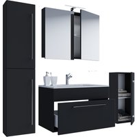 5-tlg. Waschplatz "Badinos 1 Schubfach" 80 cm | Mit Spiegelschrank + Midi-/Hochschrank Schwarz 5-tlg. Waschplatz "Badinos 1 Schubfach" 80 cm | Mit Spiegelschrank + Midi-/Hochschrank Schwarz von VCM