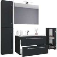 5-tlg. Waschplatz "Badinos 2 Schubfächer" 60 cm | Mit Spiegel und Midi- / Hochschrank Schwarz 5-tlg. Waschplatz "Badinos 2 Schubfächer" 60 cm | Mit Spiegel und Midi- / Hochschrank Schwarz von VCM