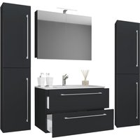 5-tlg. Waschplatz "Badinos 2 Schubfächer" 60 cm | Mit Spiegelschrank + Hochschränke Schwarz 5-tlg. Waschplatz "Badinos 2 Schubfächer" 60 cm | Mit Spiegelschrank + Hochschränke Schwarz von VCM