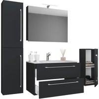 5-tlg. Waschplatz "Badinos 2 Schubfächer" 60 cm | Mit Spiegelschrank und Midi- / Hochschrank Schwarz 5-tlg. Waschplatz "Badinos 2 Schubfächer" 60 cm | Mit Spiegelschrank und Midi- / Hochschrank Schwarz von VCM