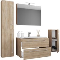 5-tlg. Waschplatz "Badinos 2 Schubfächer" Mit Spiegelschrank und Midi- / Hochschrank Sonoma-Eiche 5-tlg. Waschplatz "Badinos 2 Schubfächer" Mit Spiegelschrank und Midi- / Hochschrank Sonoma-Eiche von VCM