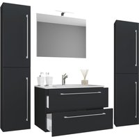 5-tlg. Waschplatz "Badinos 2 Schubfächer" 80 cm | Mit Spiegel + Hochschränke Schwarz von VCM