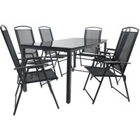 7-tlg Gartenmöbel Sitzgruppe Gartenmöbel Glas Tisch Stühle Hochlehner Set 190 Schwarzglas von VCM