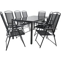 9-tlg Gartenmöbel Sitzgruppe Gartenmöbel Glas Tisch Stühle Hochlehner Set 190 Schwarzglas von VCM