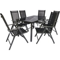 Alu-Gartenset 140 Schwarzglas Tisch + 6 Stühle von VCM