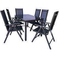 Alu-Gartenset 189 Schwarzglas Tisch + 6 Stühle Alu-Gartenset 189 Schwarzglas Tisch + 6 Stühle von VCM