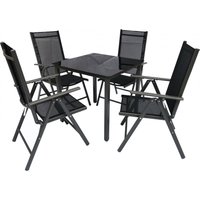 Alu-Gartenset 80 Schwarzglas Tisch + 4 Stühle von VCM
