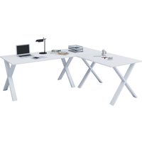 Eck-Schreibtisch "Lona" 160x160x50 X-Füße Weiß/Weiß von VCM