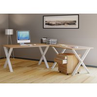 Eck-Schreibtisch "Lona" 190x130x50 X-Füße Sonoma-Eiche/Weiß von VCM