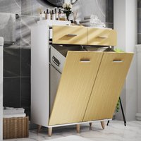 Stoff Wäscheschrank Wäschetruhe Wäschebox Wäschekorb "Landos L" Weiß/Honig-Eiche von VCM