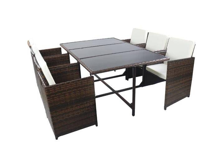 VCM, Gartentisch + Balkontisch, 7-tlg Sitzgruppe Gartenmöbel Set Rattan (170 cm) von VCM