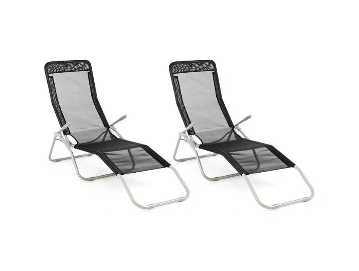 VCM, Liegestuhl, Gartenliege 2er Set Bäderliege 160 cm Schwarz Armlehne Stahl Relaxliege klappbar (160 cm) von VCM