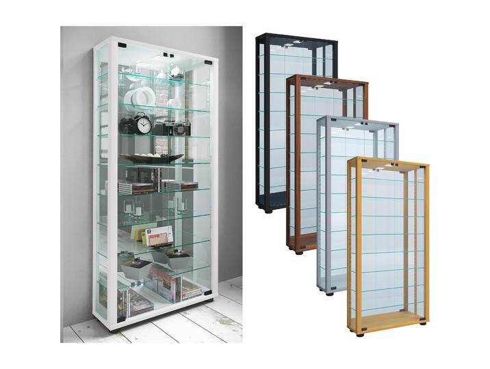VCM, Vitrine + Buffetschrank, Sammel Stand Vitrine Holz Glas Lumo Maxi Spiegel (59 x 18 x 115 cm) von VCM