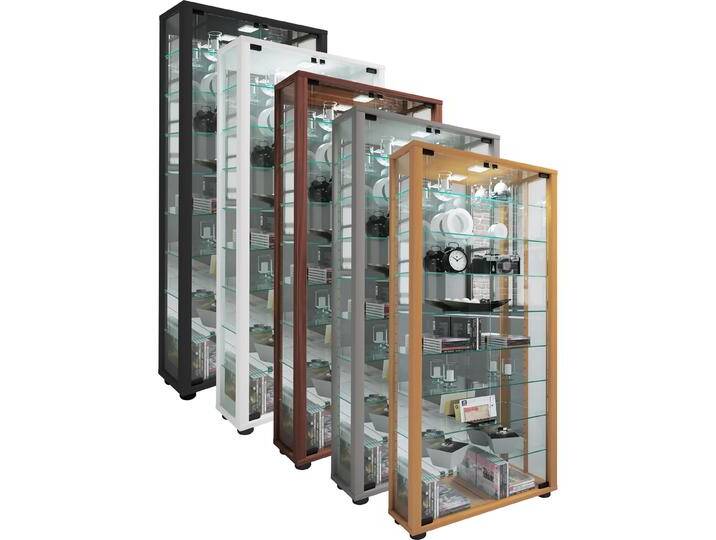 VCM, Vitrine + Buffetschrank, Sammel Stand Vitrine Holz Glas Lumo Maxi Spiegel (59 x 18 x 115 cm) von VCM