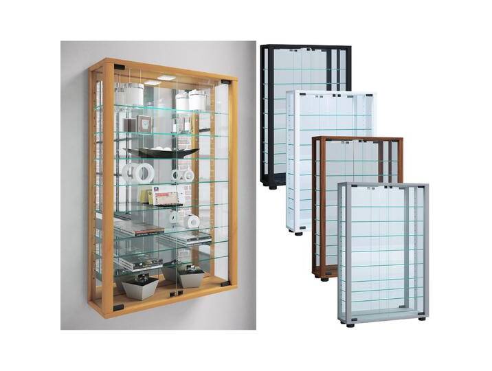 VCM, Vitrine + Buffetschrank, Sammel Wandvitrine Holz Glas Vitrosa Mini Spiegel (90 x 59 x 18 cm) von VCM
