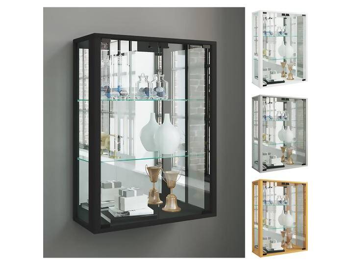 VCM, Vitrine + Buffetschrank, Wandvitrine Sammelvitrine Glasvitrine Wand Vitrine Regal Schrank Glas Hängevitrine Udina Spiegel (60 x 25 cm) von VCM